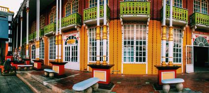 orange mansion with pillars