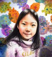 digital art of watercolor portrait of asian child girl