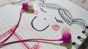 Headphones and drawn girl