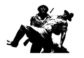 sculpture of a soldier rescuing a comrade