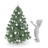 happy man near a fancy christmas tree