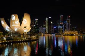 night city center panorama in Singapore