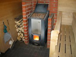 burning stove in the sauna