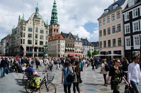 tourists in the historic center of Copenhagen