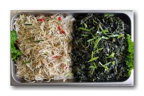 sliced cabbage on a tray