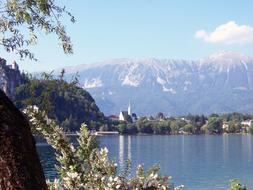 distant view of the city by the lake