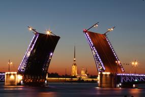 drawbridges in St. Petersburg at night