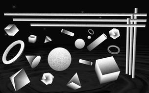 flying geometric shapes in the night