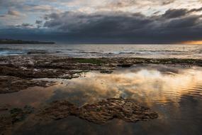 reflection of clouds in a sea puddle