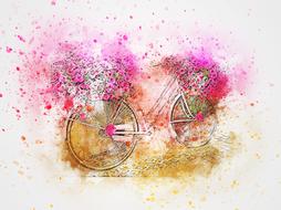 bicycle flowers pink art abstract
