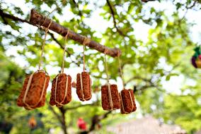 Folk wooden ornaments on wood