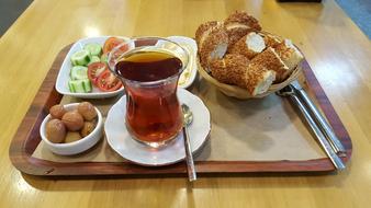 bagels with snacks and tea