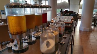 buffet with drinks and food