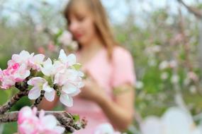 Girl Portriat and pink Flowers