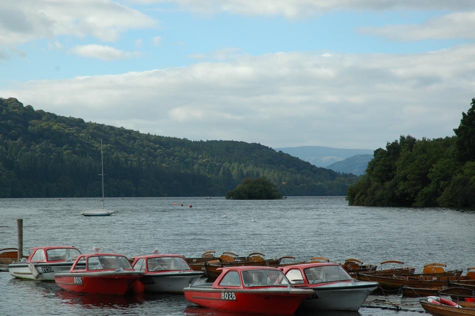 red boats on the water