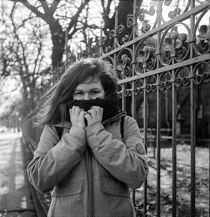 Girl Smile fence black and white
