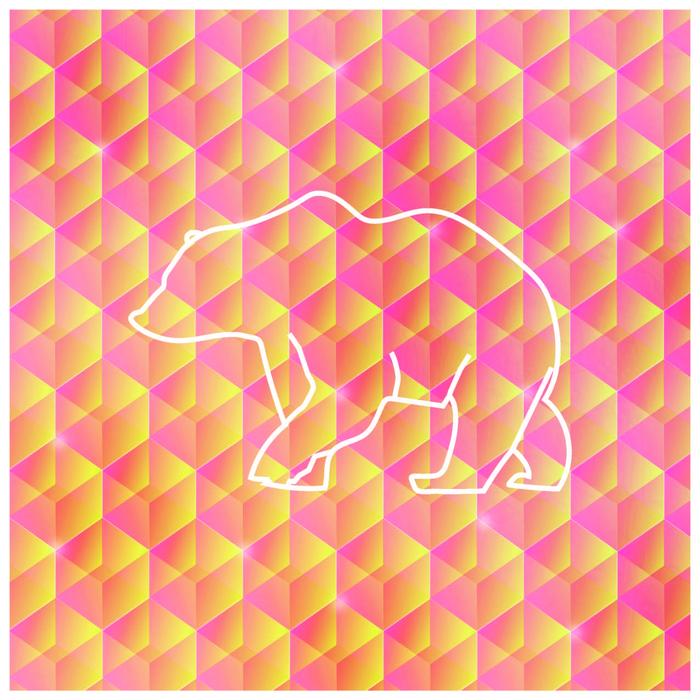 bear, white outline on colorful background