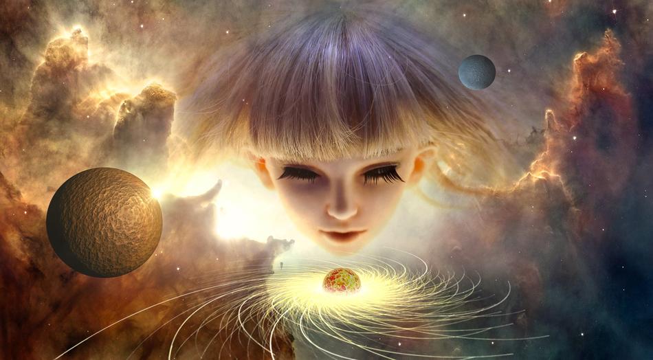 fantastic picture of a girl face in space