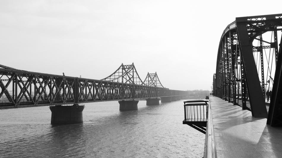 high bridge in the fog