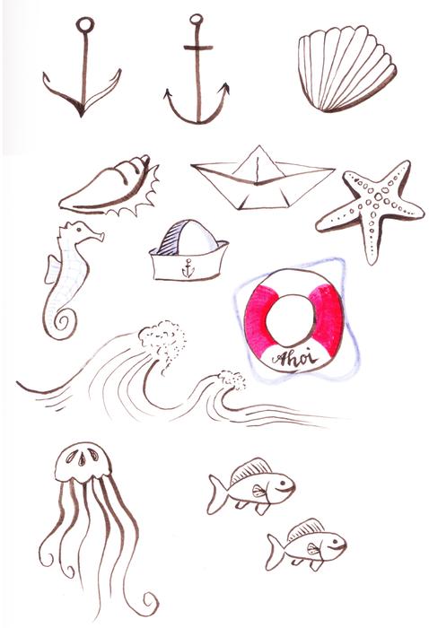 icon set maritime sea drawing