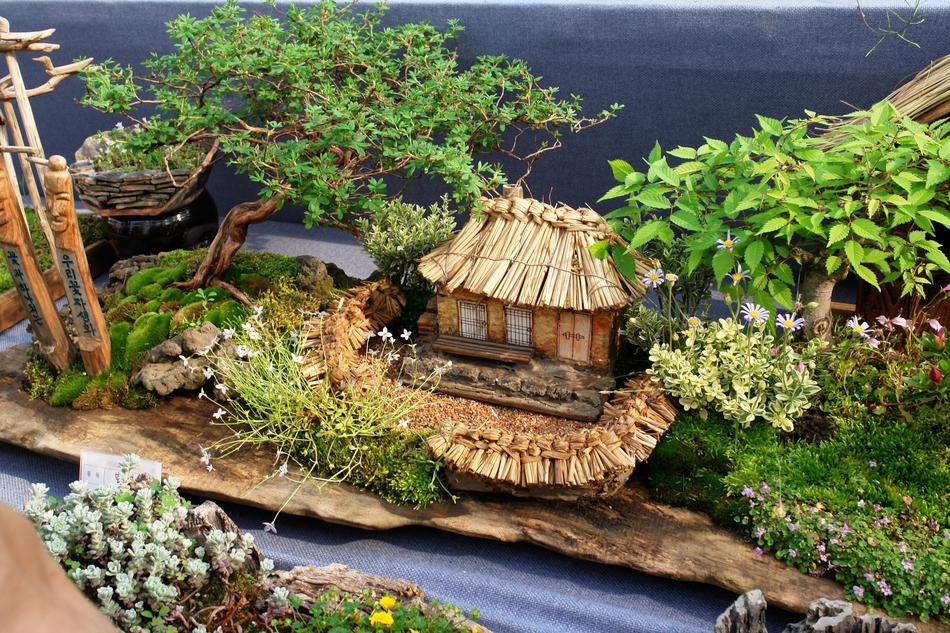 house with a thatched roof in the garden