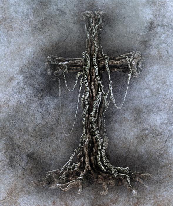 cross wood bough vintage old