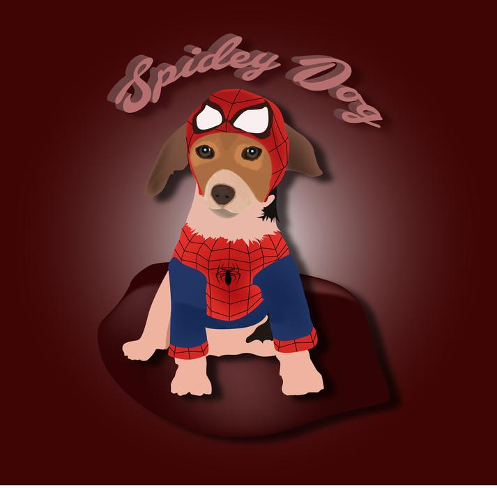 funny puppy in a spider man costume