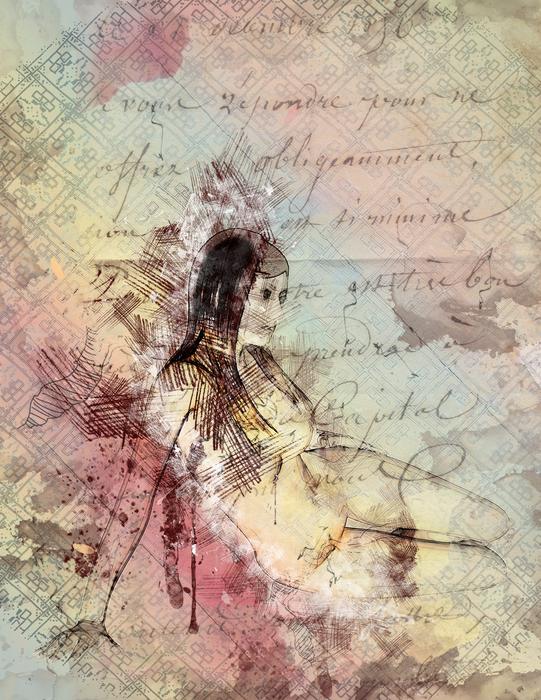 Abstract painting with a girl