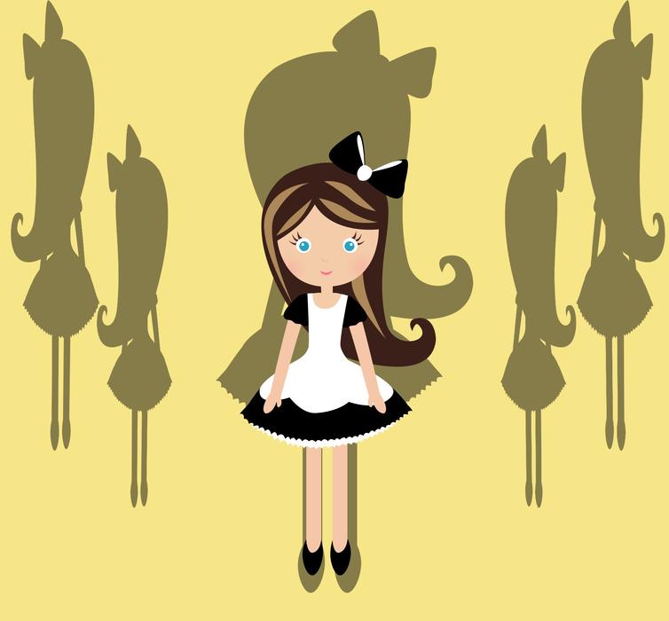Drawing of the girl doll with shadows