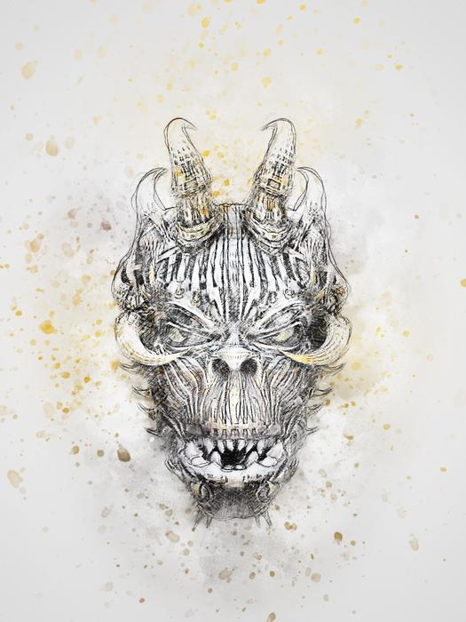 skull gothic horn art abstract