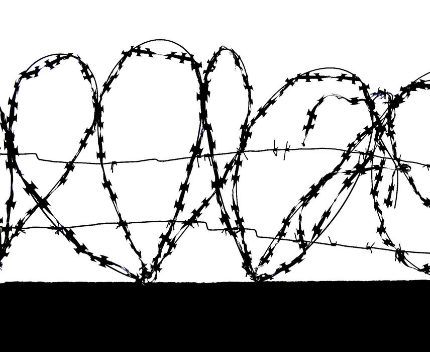 barbed wire on the fence view