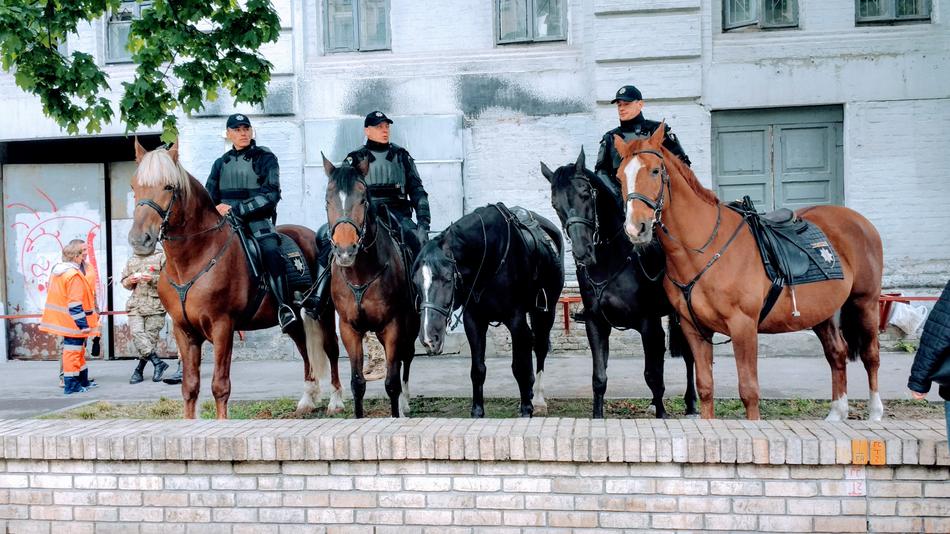 horses with people on the street