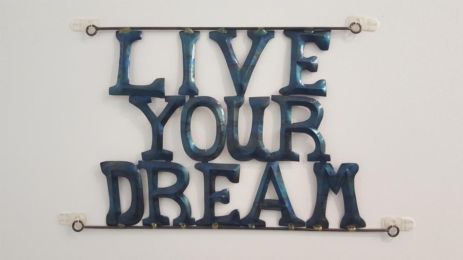 blue sign on the wall