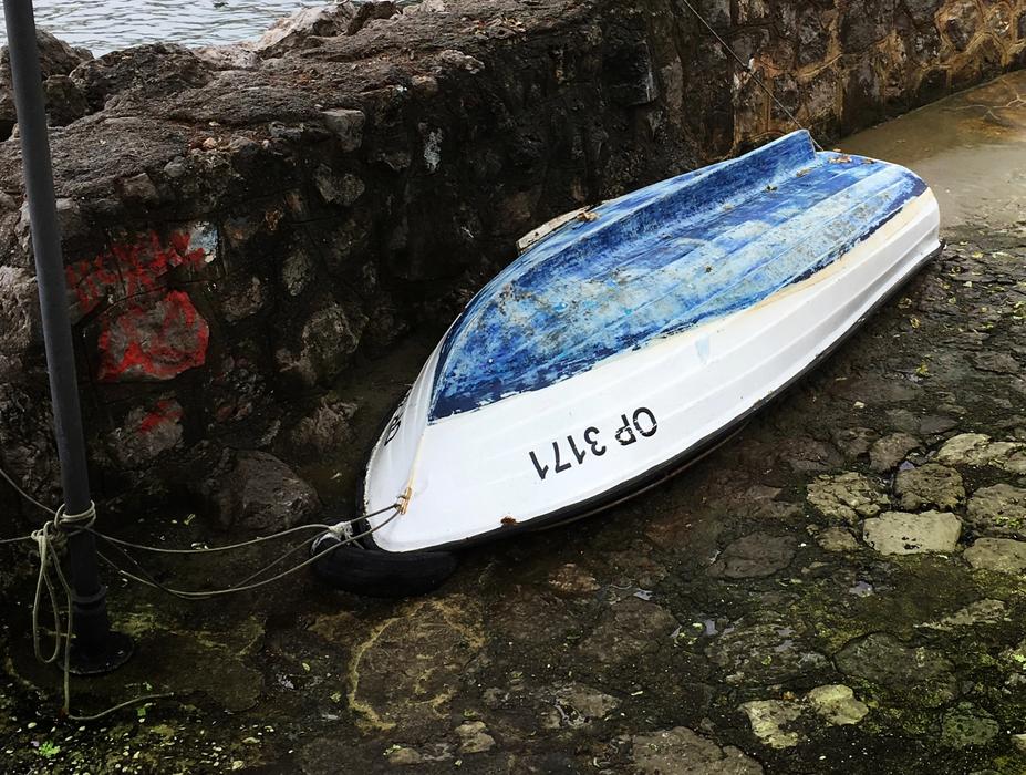 the boat is blue upside down
