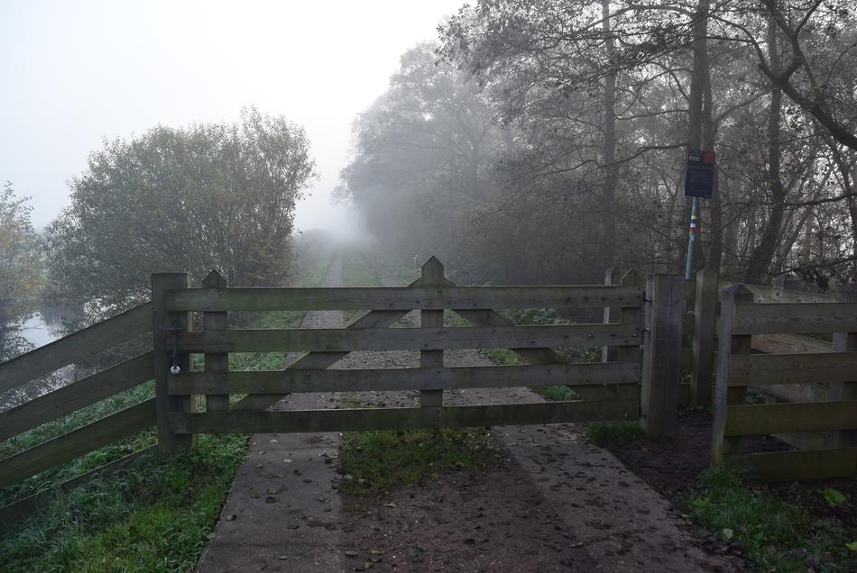 wooden gate with a fence against a background of fog