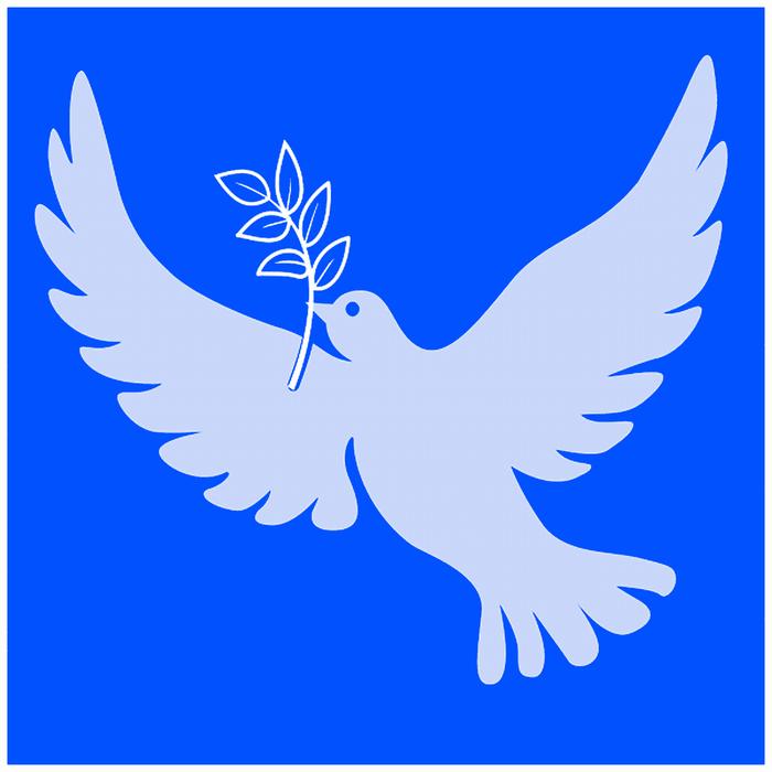 white dove with a grass on a blue background