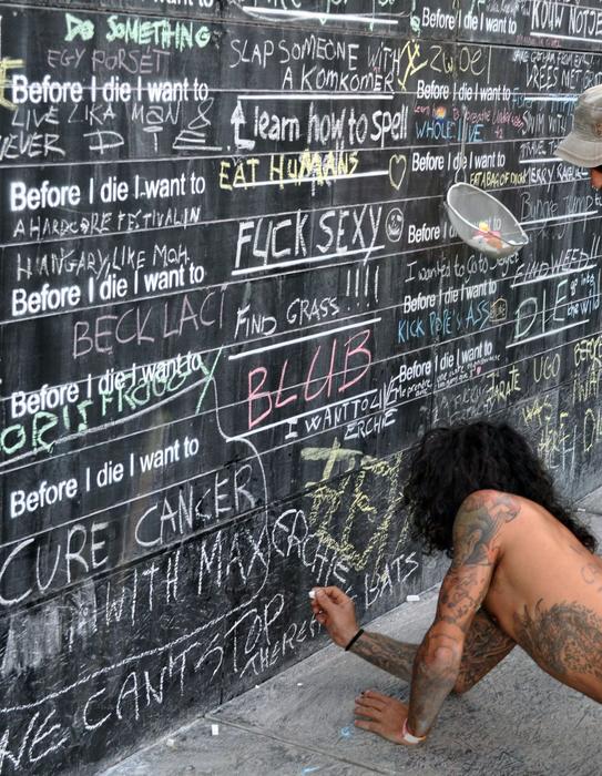 graphic wall with inscriptions