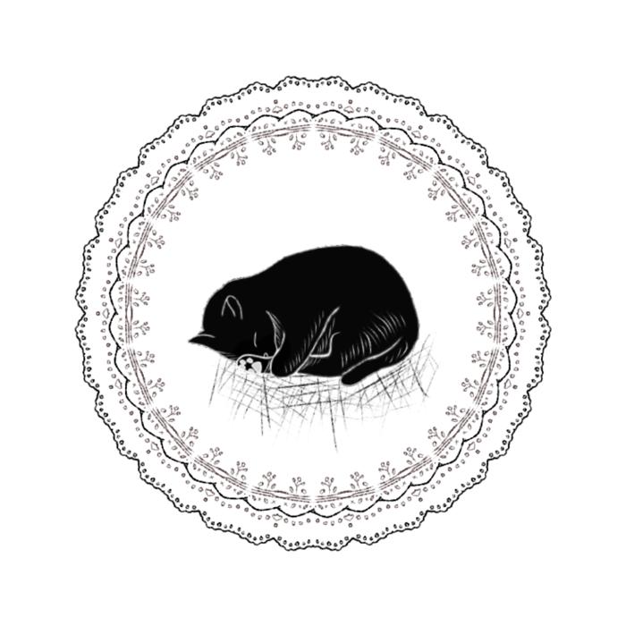small black cat in a frame