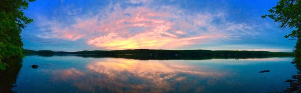 Lake Water and Sunset panoramic view