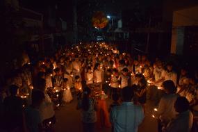 crowd of people on the march of candles in Seoul