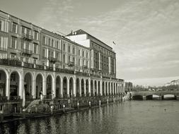 Architecture Building river nlack and white