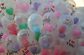 beautiful colored balloons with inscriptions.