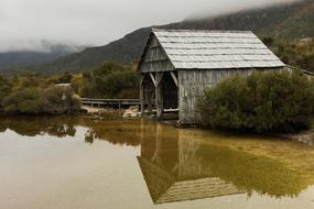 wooden house on the lake