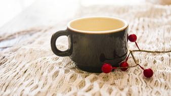 beautiful mug stands on a white table