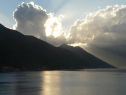 clouds with mountains overlooking the sun