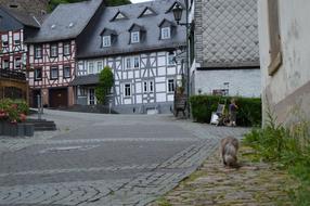 townscape photo of old houses in a village at the foot of the Hunsruck mountain range in Germany
