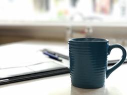 blue mug on the table