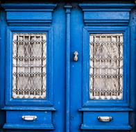 bright blue doors of a building in Paralimni, Cyprus