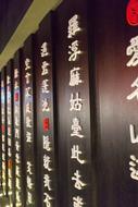 Beautiful Chinese calligraphy, on the shiny wood, in light