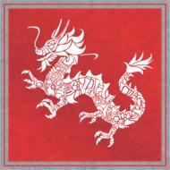 painted white dragon in a red square